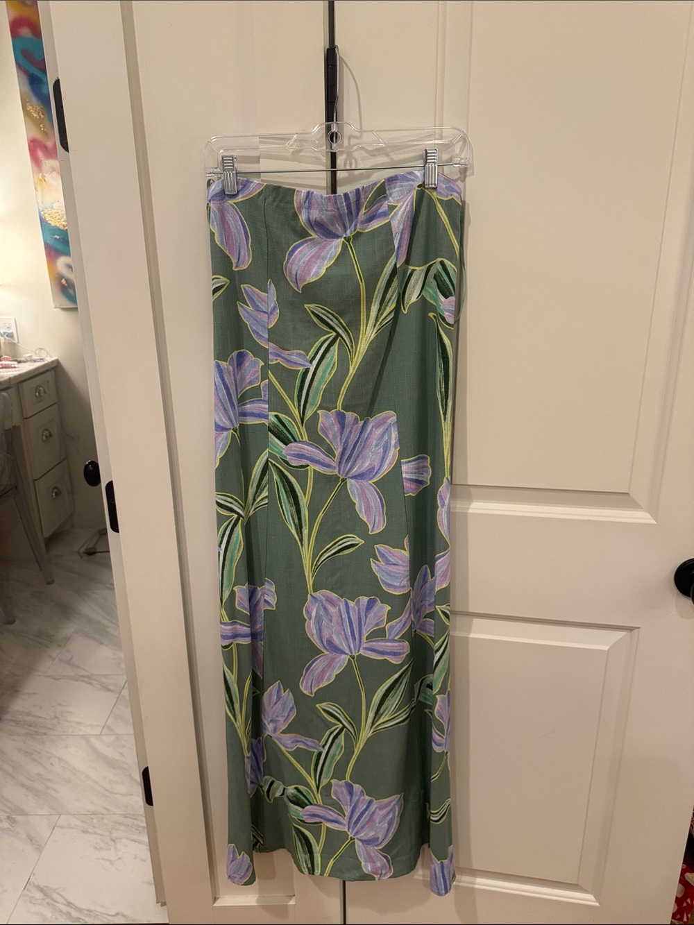 Floral Green Maxi Skirt with Purple Blooms